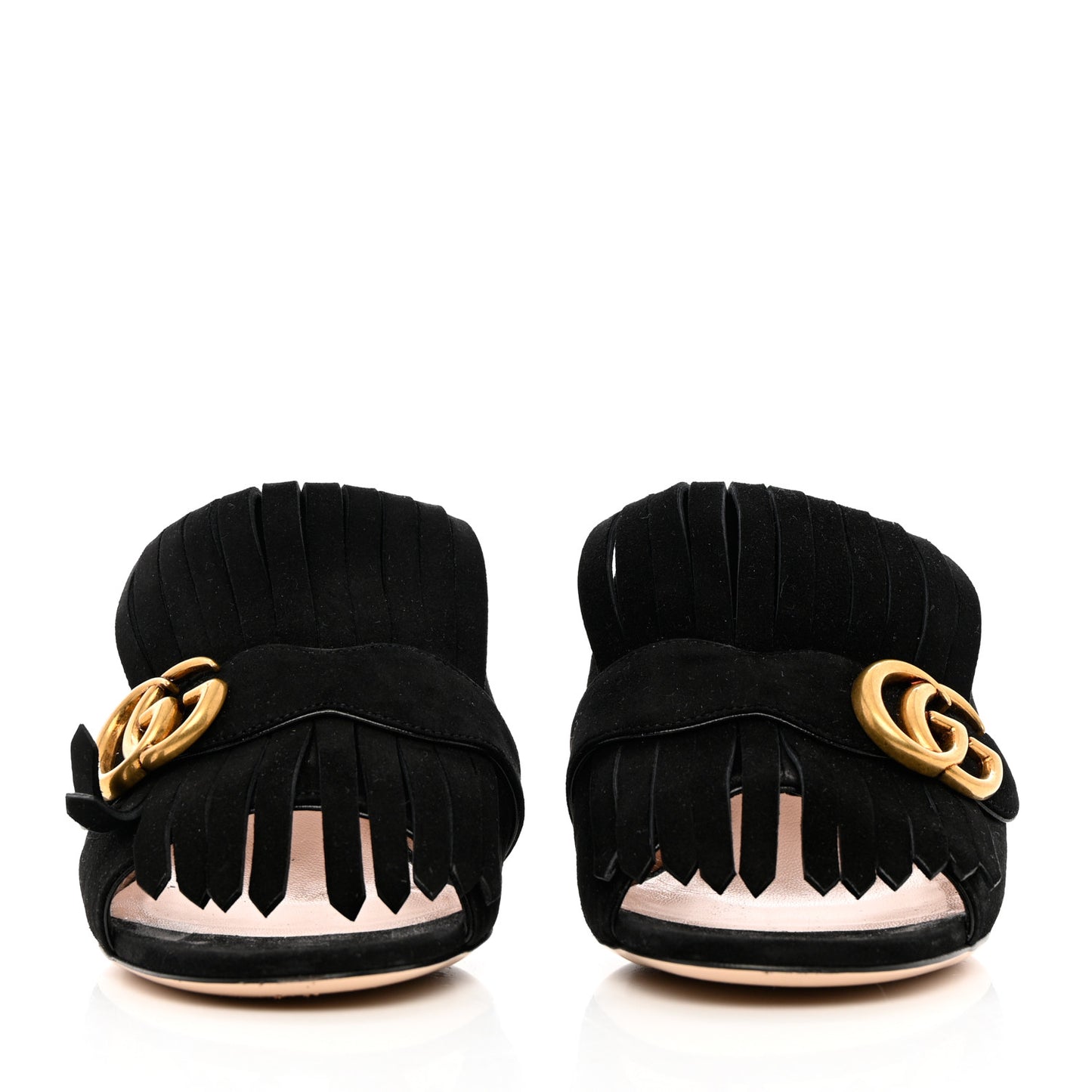 Kid Scamosciato GG Marmont Fringe 75mm Slide Sandals 38.5 Black