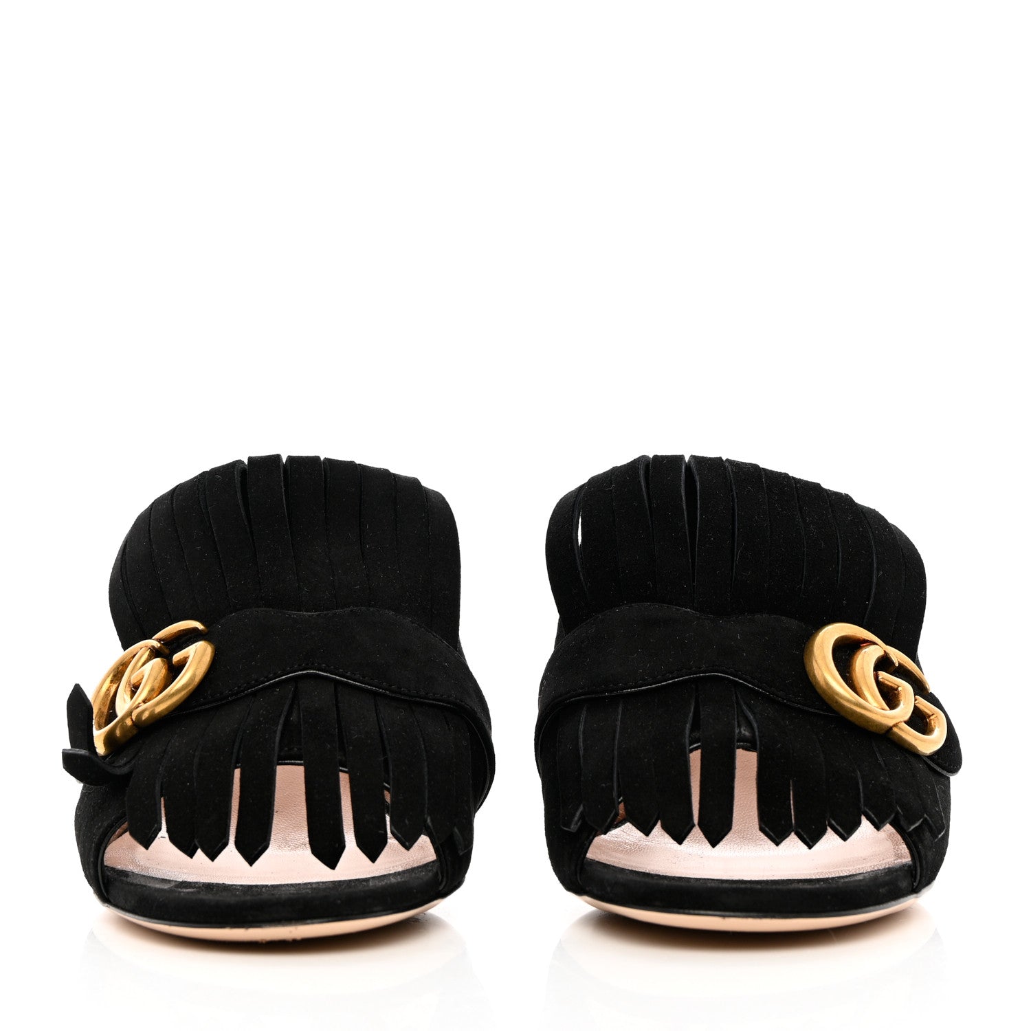 Gucci Kid Scamosciato GG Marmont Fringe 75mm Slide Sandals 38.5 Black 2 of 12