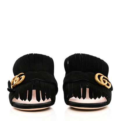 Gucci Kid Scamosciato GG Marmont Fringe 75mm Slide Sandals 38.5 Black 2 of 12