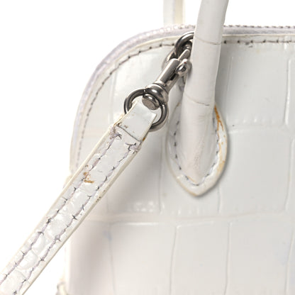Balenciaga Calfskin Logo Crocodile Embossed Mini Ville Top Handle Bag White Black 15 of 17