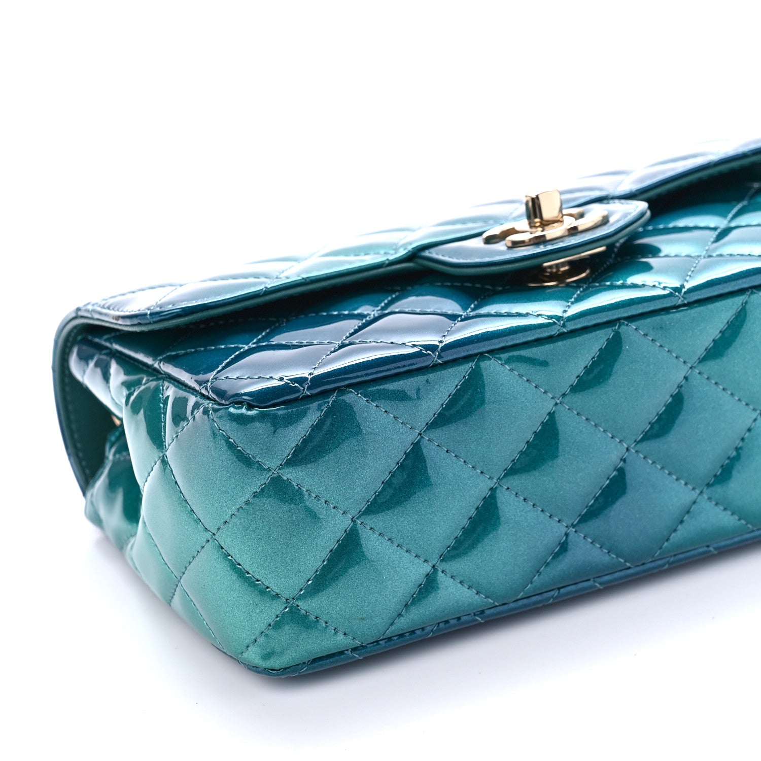 Chanel Shaded Patent Calfskin Quilted Mini Rectangular Flap Green Blue 8 of 9