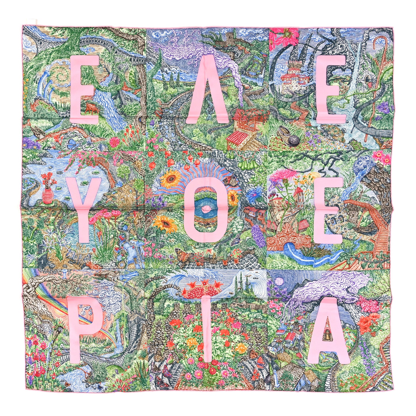 Silk Eleftheria Scarf 90 Vert Vif Rose Encre