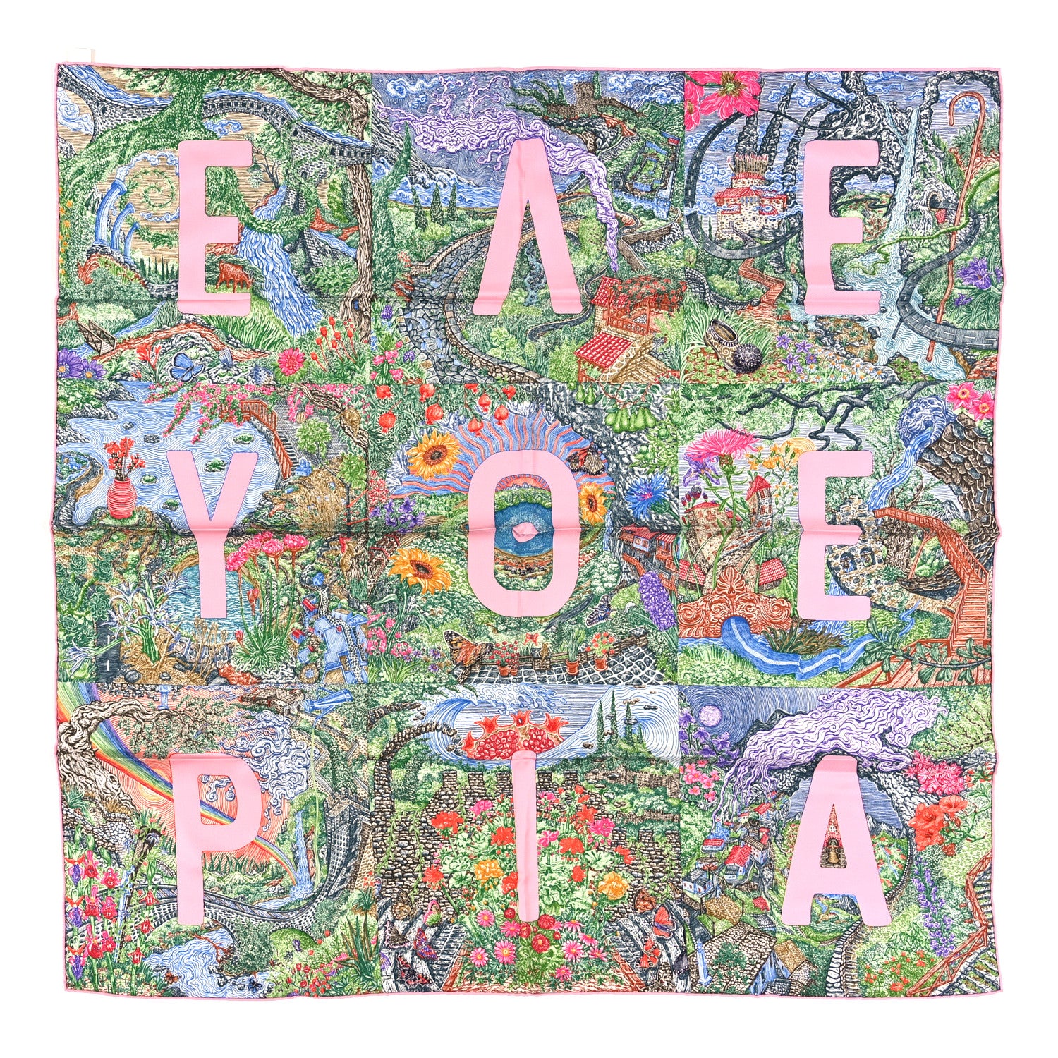 Hermes Silk Eleftheria Scarf 90 Vert Vif Rose Encre 1 of 3