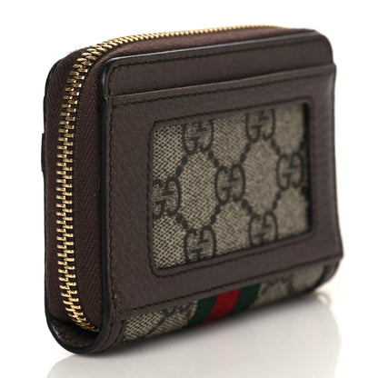 Gucci GG Supreme Monogram Textured Dollar Calfskin Web Ophidia Zip Around Card Case Wallet Beige Ebony New Acero 3 of 8