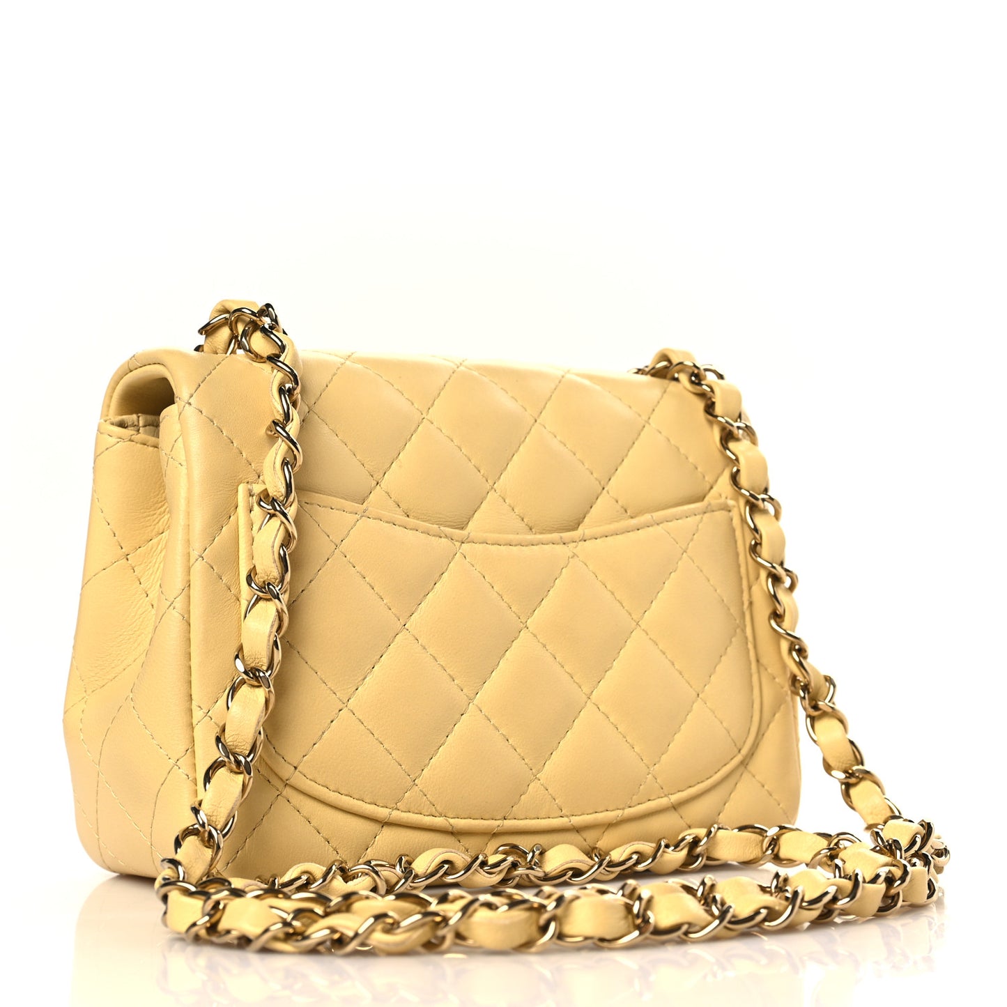Lambskin Quilted Mini Square Flap Light Yellow