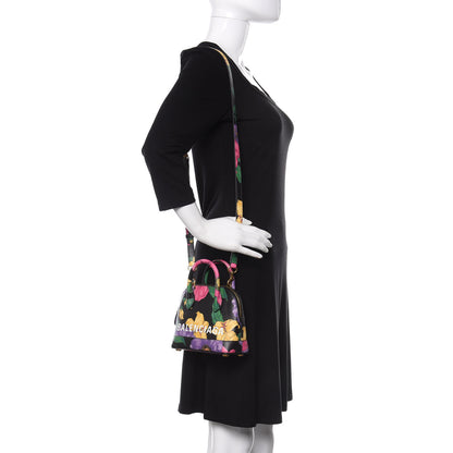 Balenciaga Smooth Calfskin Lush Floral Print XXS Ville Top Handle Bag Black Multicolor 2 of 9