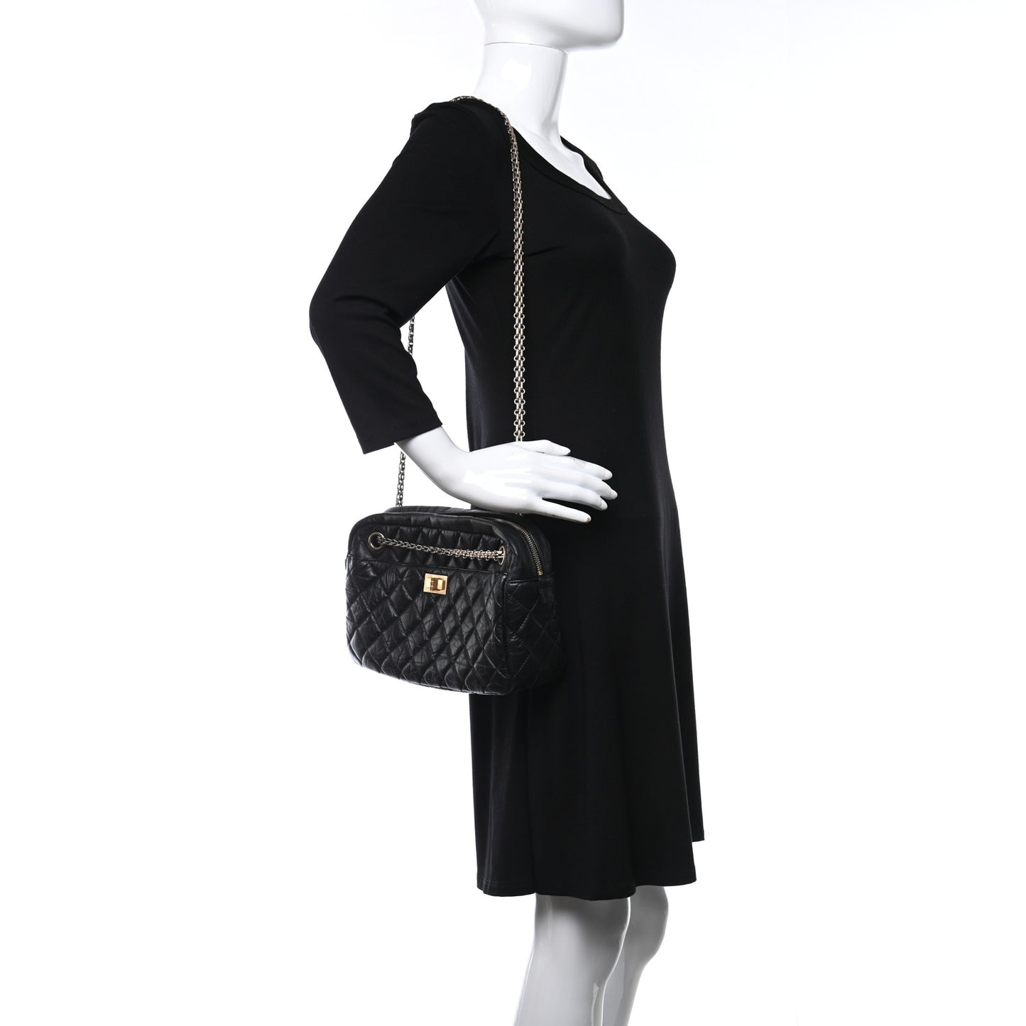 Aged Calfskin Quilted Medium Reissue Camera Case Black