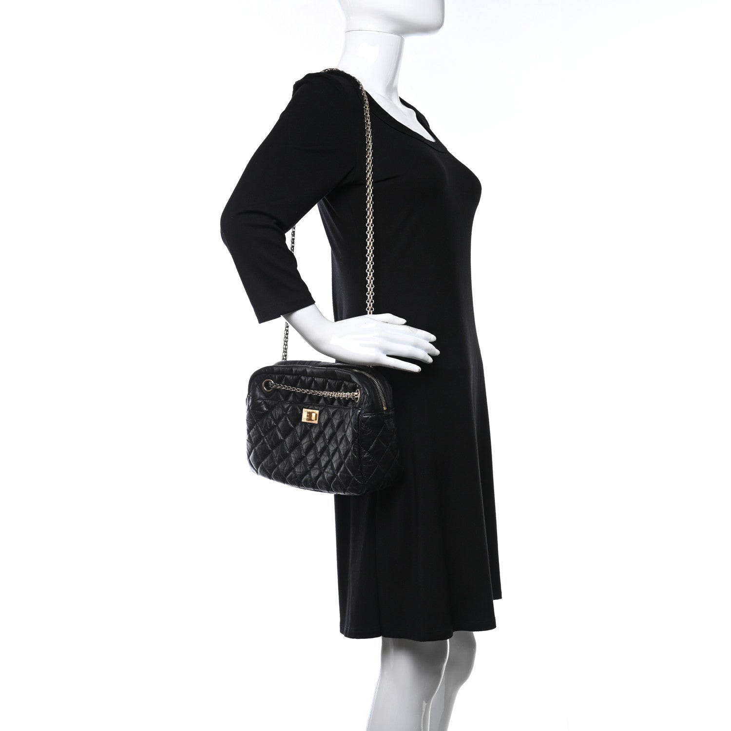 Chanel Aged Calfskin Quilted Medium Reissue Camera Case Black 3 of 9