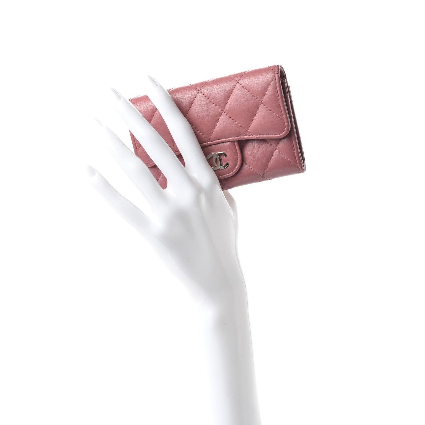 Lambskin Quilted Flap Card Holder Wallet Pink