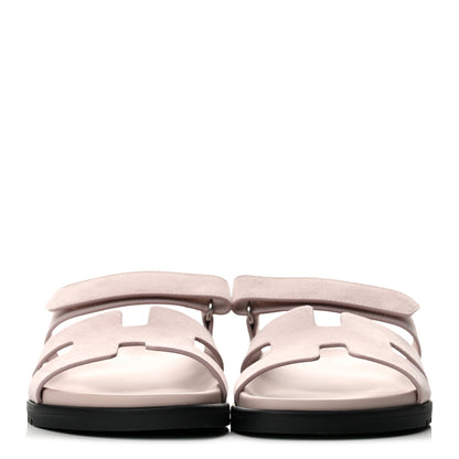 Hermes Suede Goatskin Womens Chypre Sandals 39 Rose Porcelaine 3 of 10