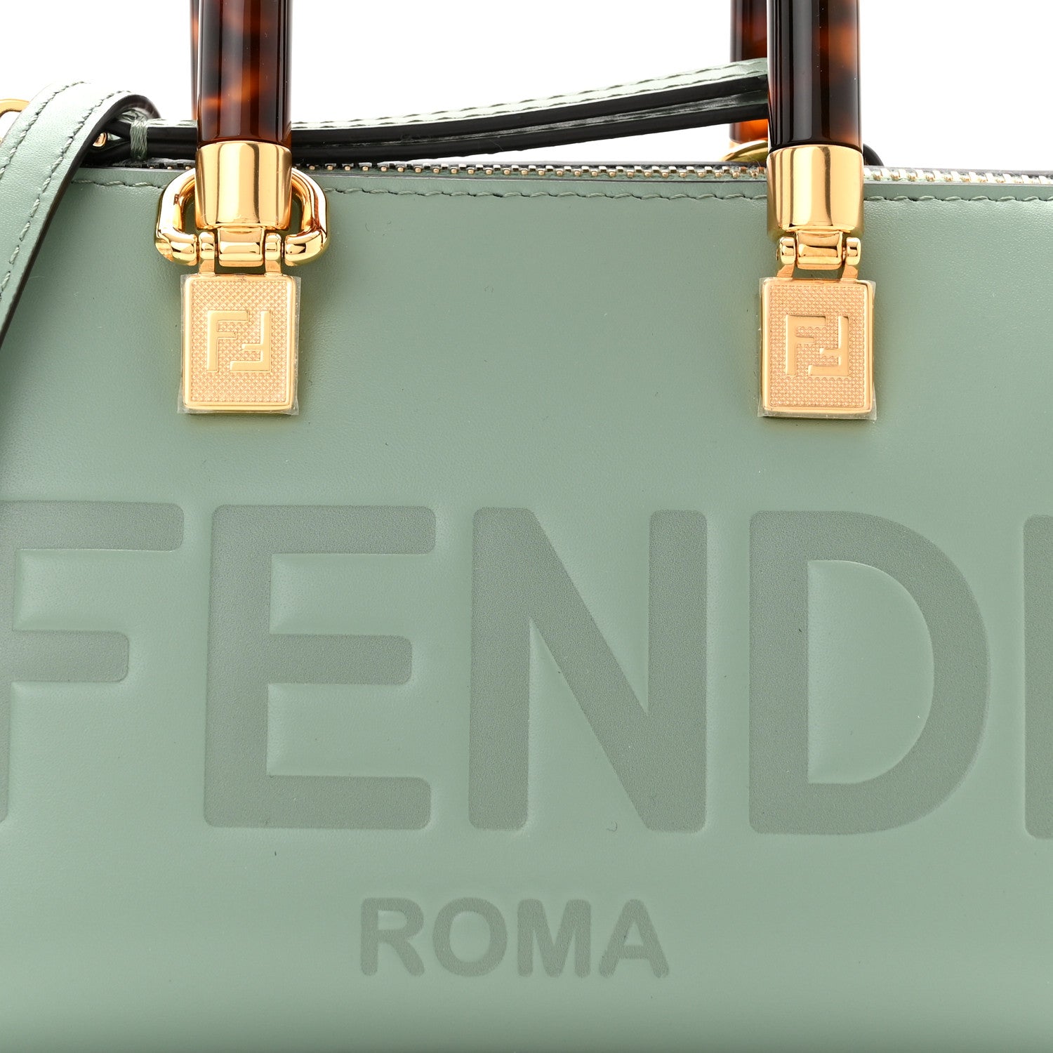 Fendi Vitello King Plexiglass Logo Embossed Mini By The Way Top Handle Boston Bag Menta 8 of 10
