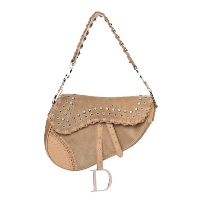 Christian Dior Suede Crystal Studded Saddle Bag Brown 1 of 18