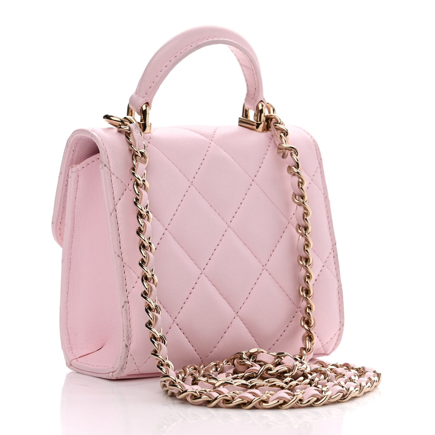Lambskin Quilted Top Handle Clutch With Chain Light Pink