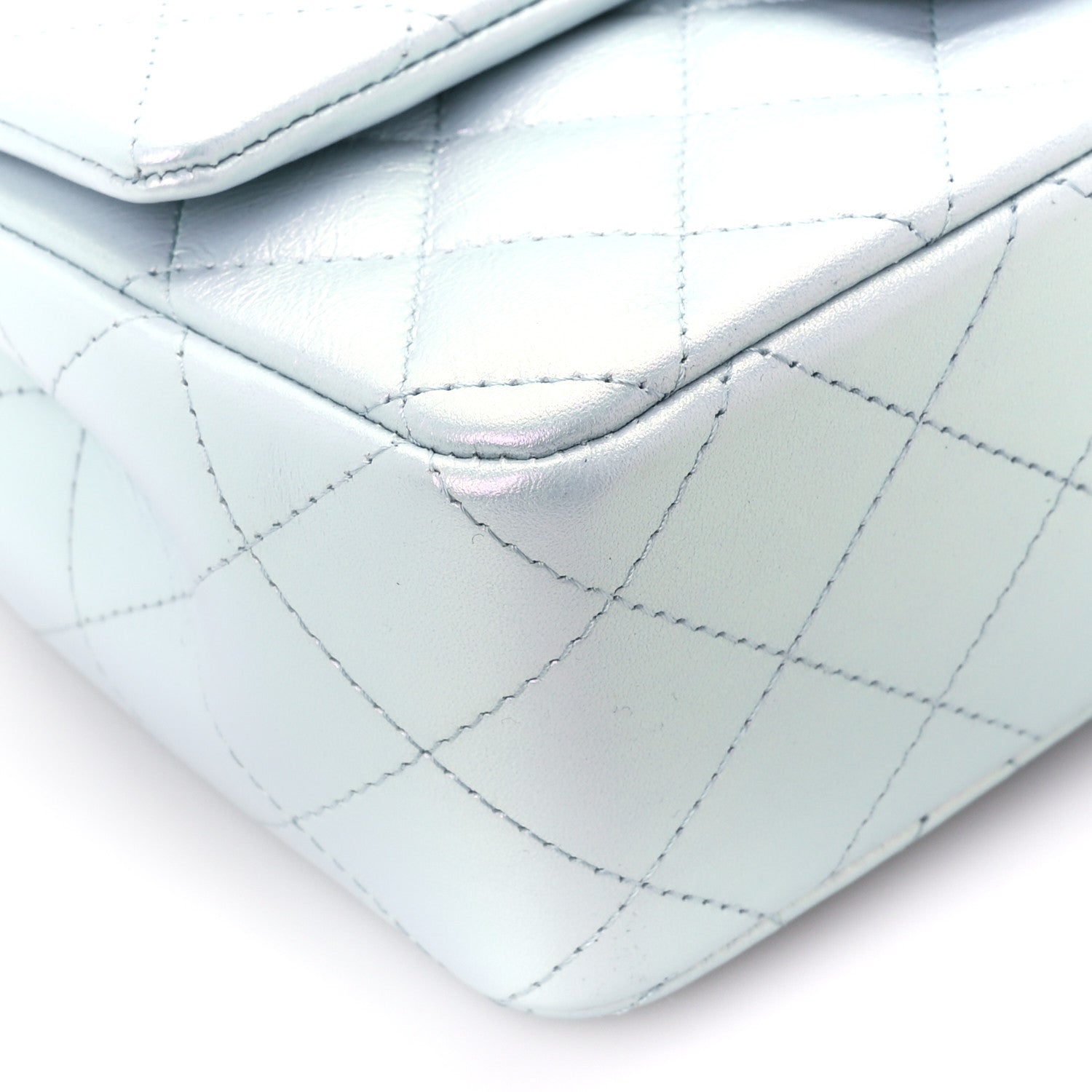 Chanel Iridescent Calfskin Quilted Mini Rectangular Flap Light Blue 10 of 11