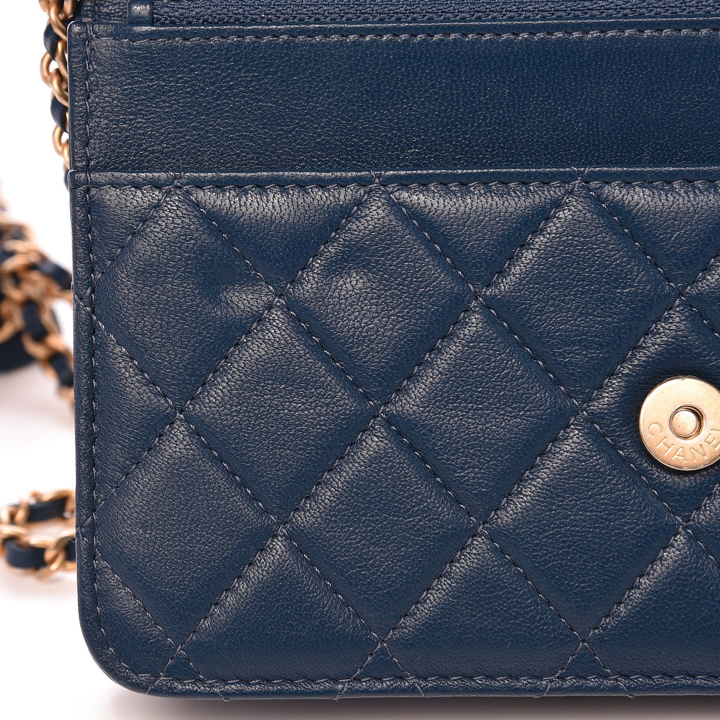 Goatskin Quilted 19 Wallet On Chain WOC Blue