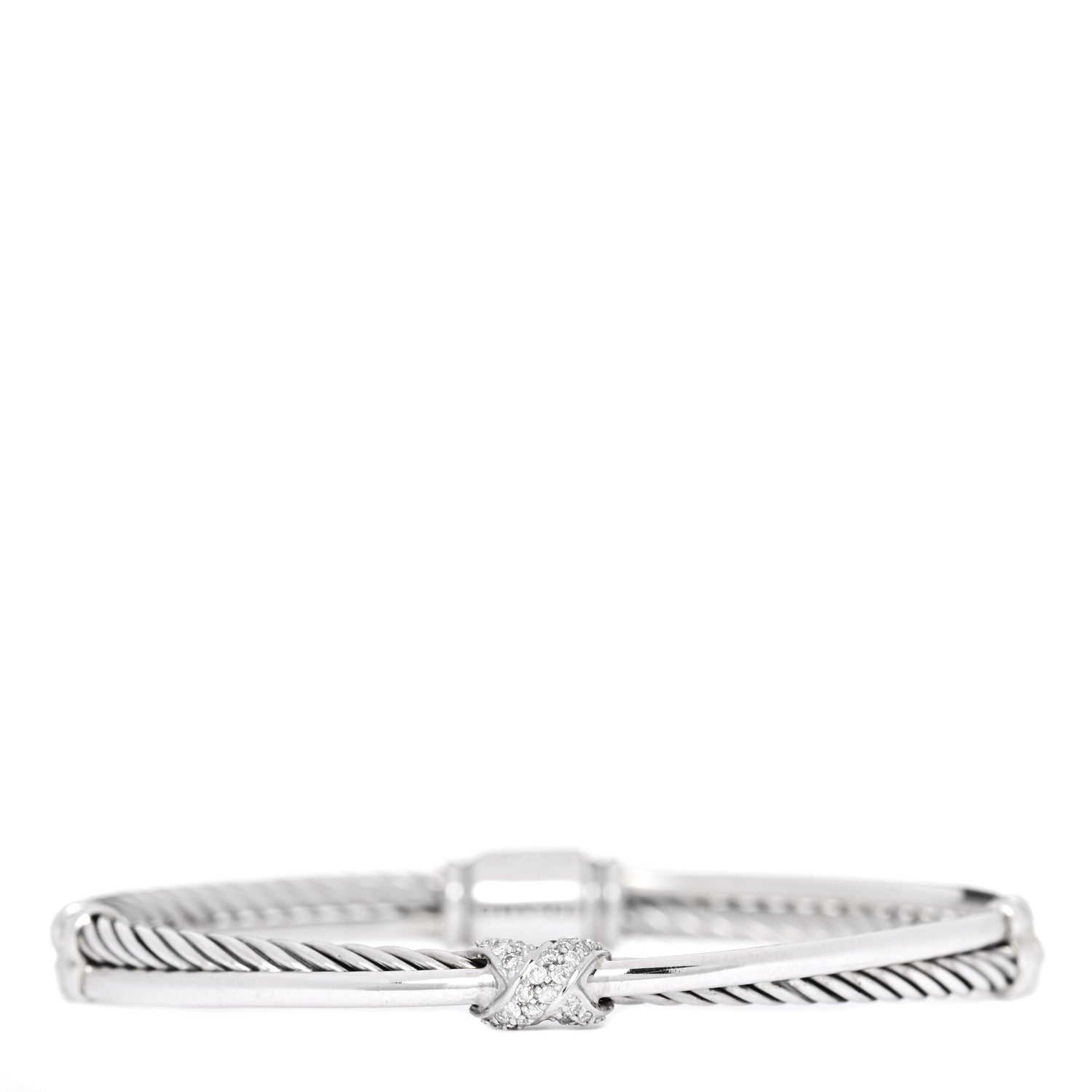 David Yurman Sterling Silver Diamond 3mm Crossover X Bracelet 1 of 3
