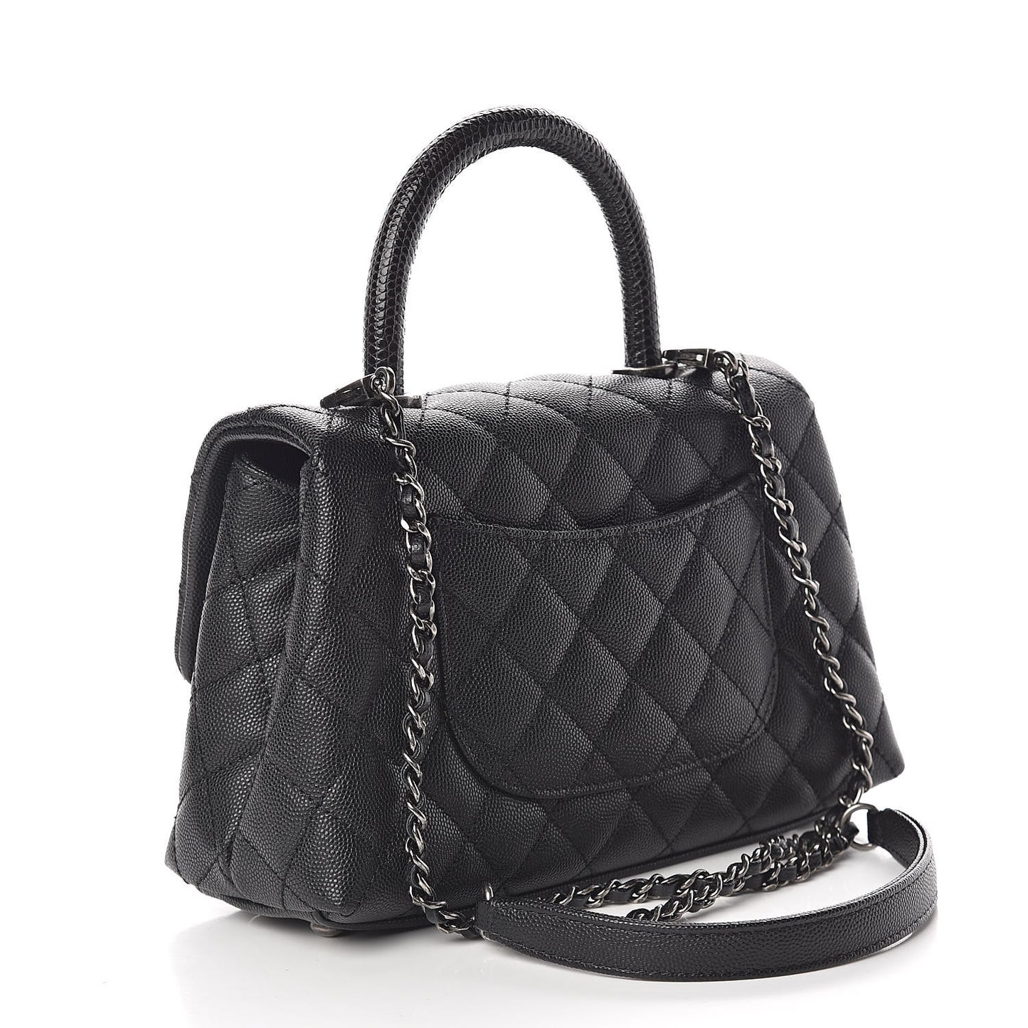 Caviar Lizard Quilted Mini Coco Handle Flap Black