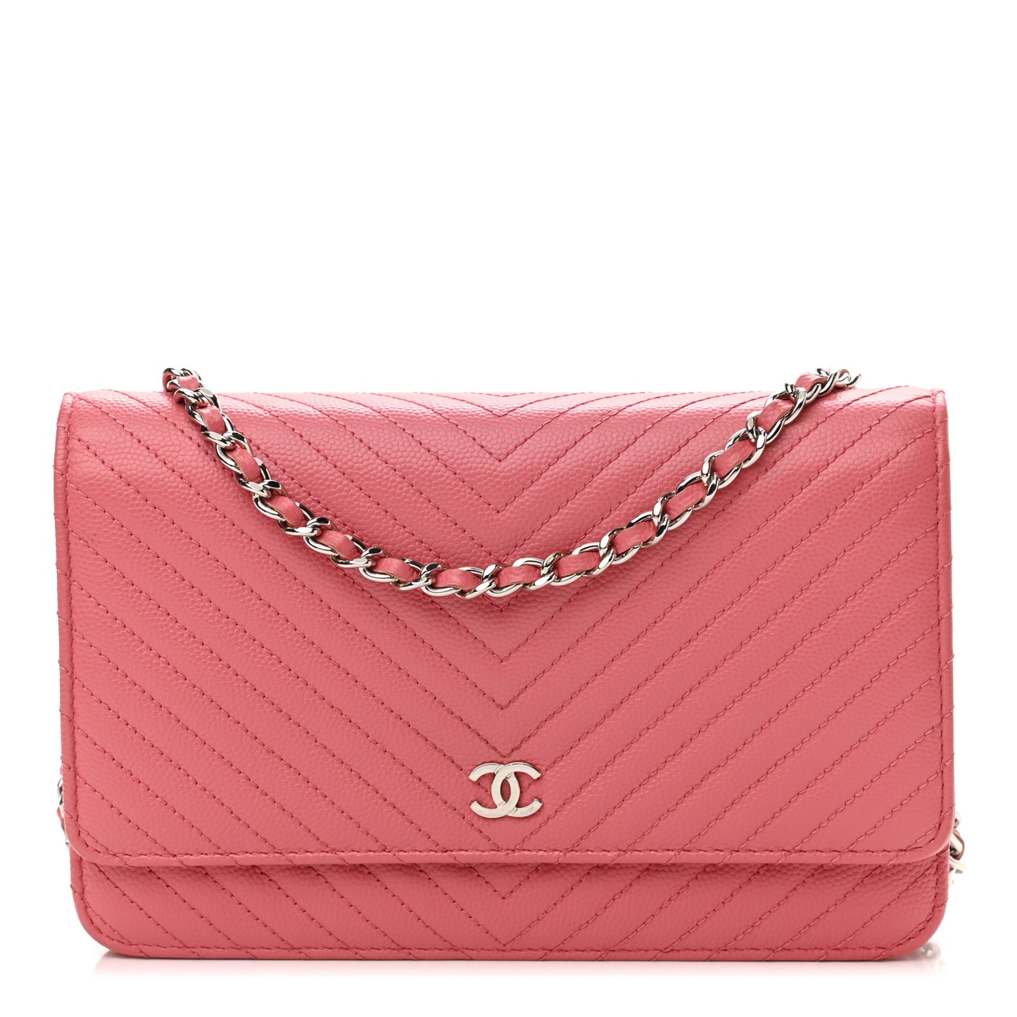 Caviar Chevron Quilted Wallet On Chain WOC Pink