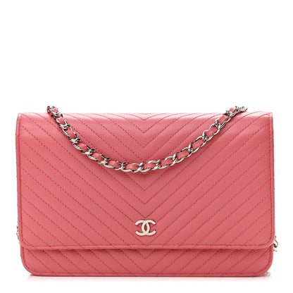 Chanel Caviar Chevron Quilted Wallet On Chain WOC Pink 1 of 14