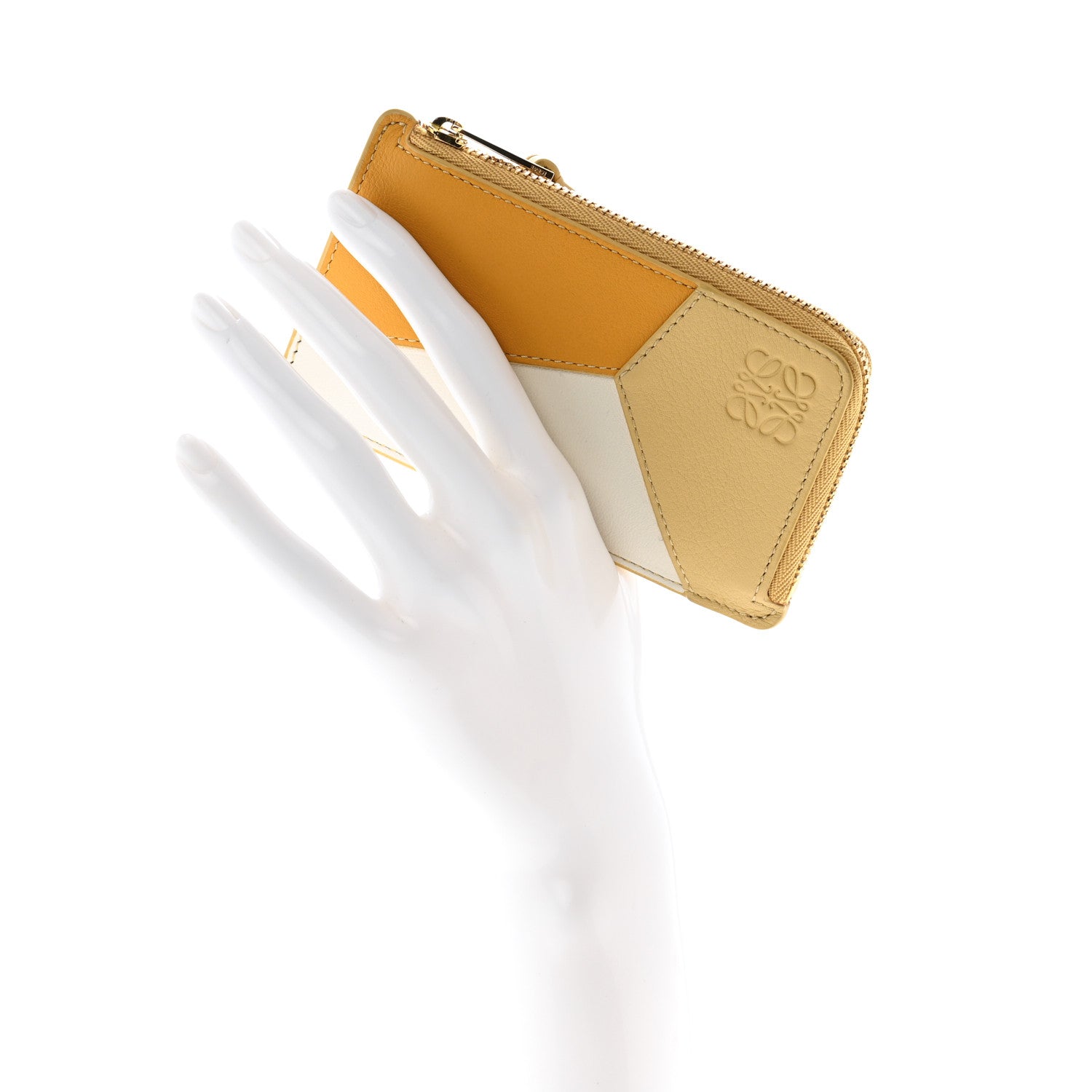 Loewe Calfskin Puzzle Colorblock Coin Card Holder Sunflower Soft White Dark Butter 2 of 7