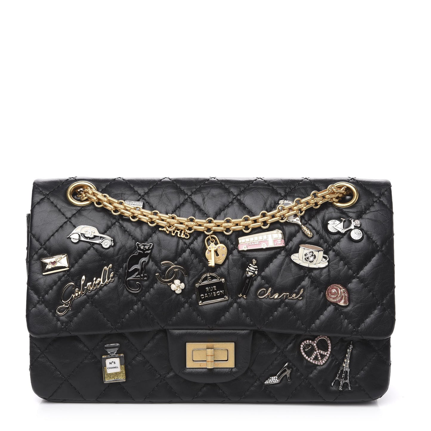 Aged Calfskin Lucky Charms 2.55 Reissue 225 Flap Black
