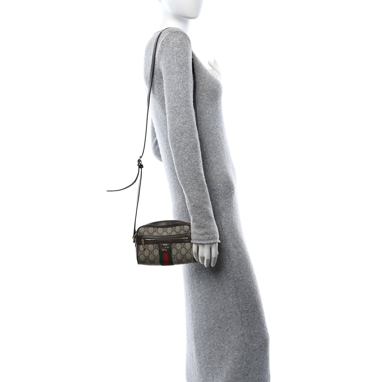 Gucci GG Supreme Monogram Textured Dollar Calfskin Mini Ophidia Shoulder Bag Beige Ebony New Acero 3 of 11