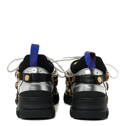 Gucci X SEGA Metallic Calfskin Mesh Removable Crystals Womens Flashtrek Sneakers 36 Silver Black 4 of 10