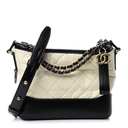 Chanel Aged Calfskin Quilted Small Gabrielle Hobo Black White 1 of 11