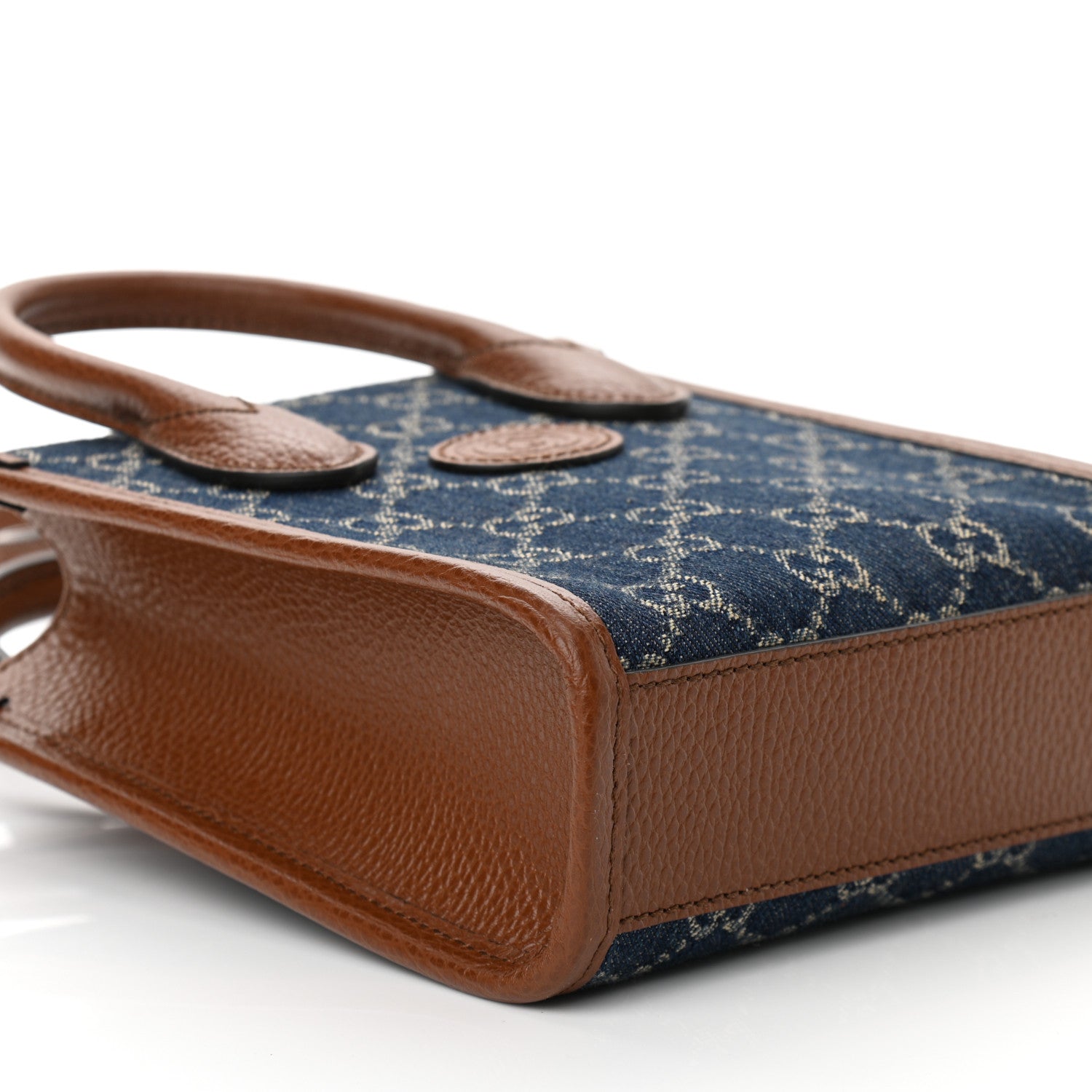 Gucci New Denim GG Monogram Dollar Calfskin Mini Retro Interlocking G Tote Bag Blue Tea Cuir Epilog 8 of 9
