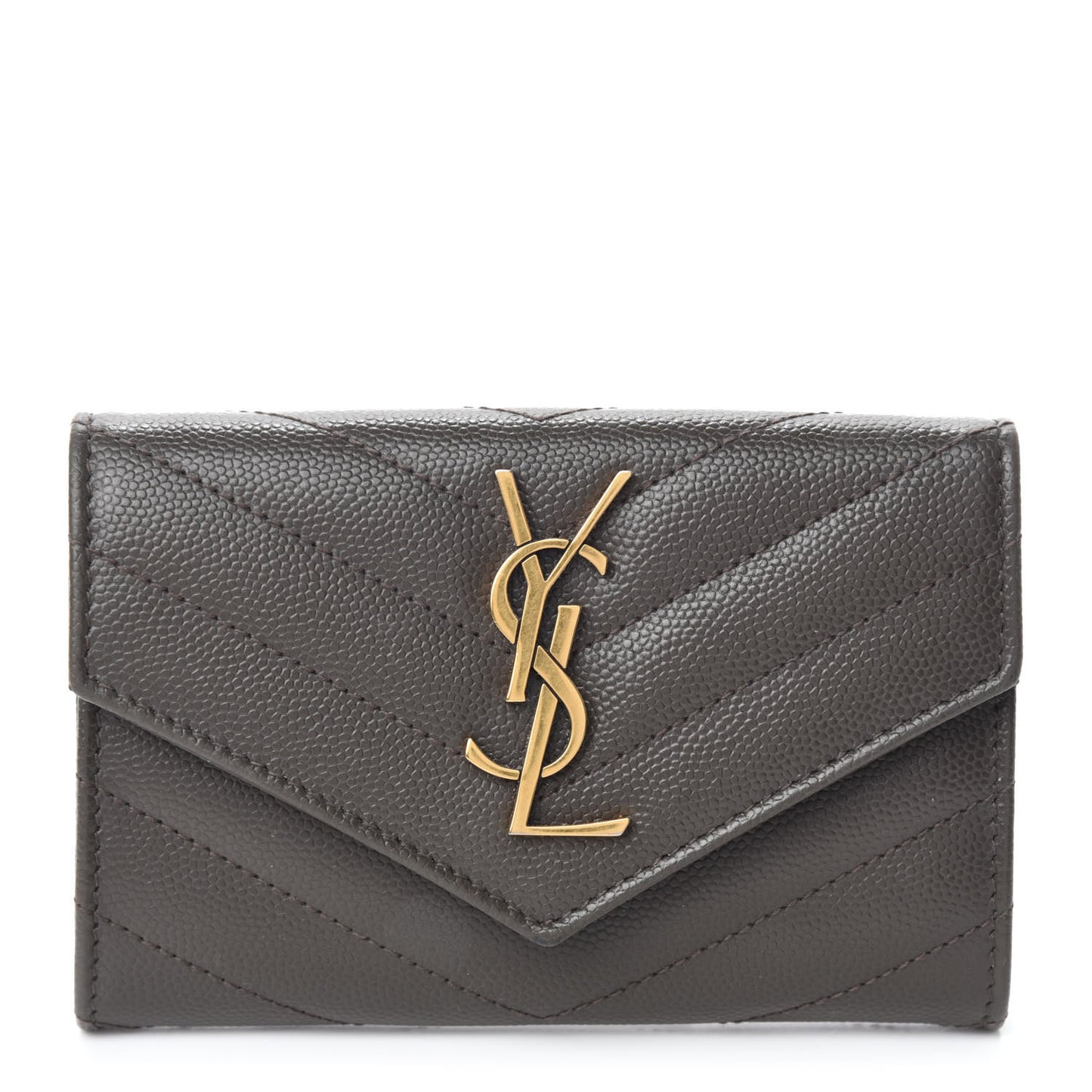 Grain De Poudre Matelasse Chevron Small Monogram Envelope Wallet Pebble