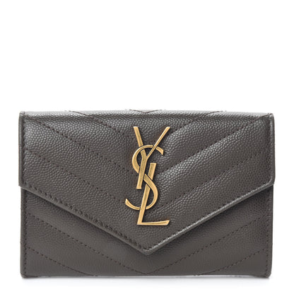 Saint Laurent Grain De Poudre Matelasse Chevron Small Monogram Envelope Wallet Pebble 1 of 8