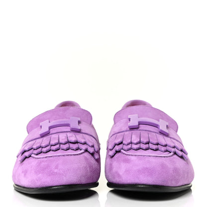 Hermes Suede Goatskin Womens Royal Loafers 36 Violet Parme 2 of 13