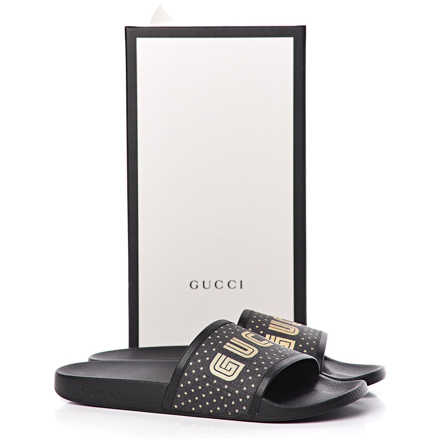X SEGA Supreme Canvas GUCCY Stars Womens Slide Sandals 40 Black Gold