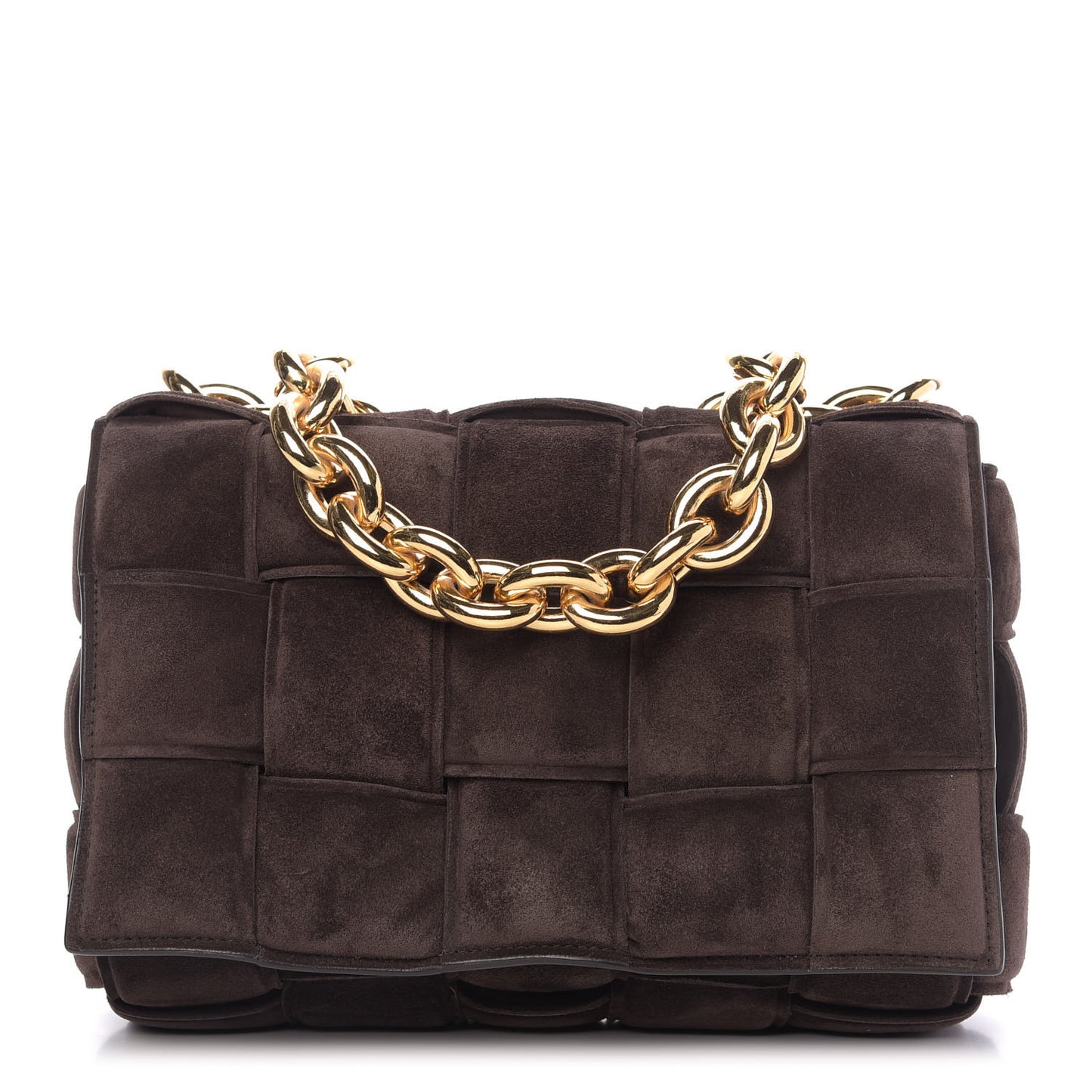 Suede Maxi Intrecciato Padded Chain Cassette Crossbody Bag Fondant