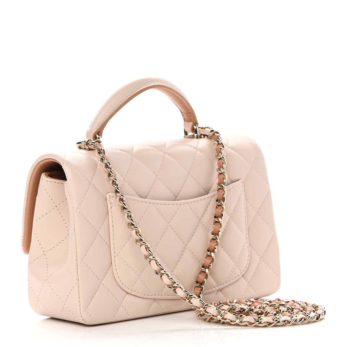 Lambskin Quilted Bi-Color Mini Top Handle Rectangular Flap Ecru Dark Beige