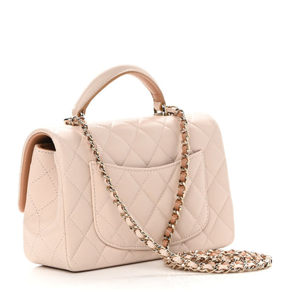 Chanel Lambskin Quilted Bi-Color Mini Top Handle Rectangular Flap Ecru Dark Beige 3 of 12