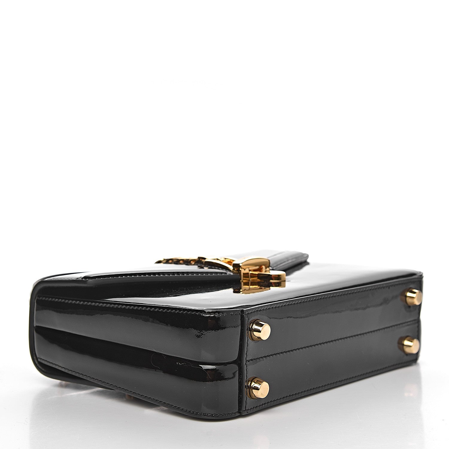 Gucci Mousse Top Patent Mini Sylvie 1969 Top Handle Bag Black 5 of 13
