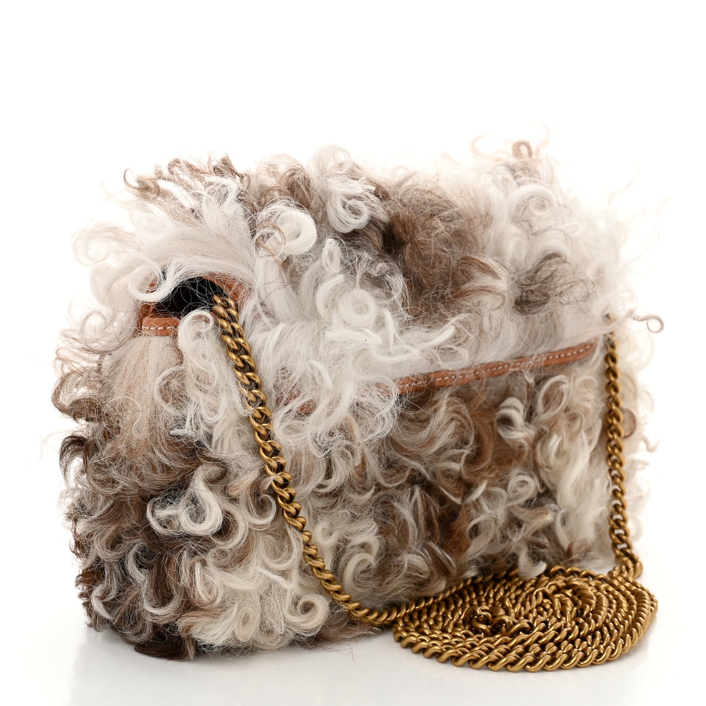 Shearling Super Mini GG Marmont Shoulder Bag White Beige