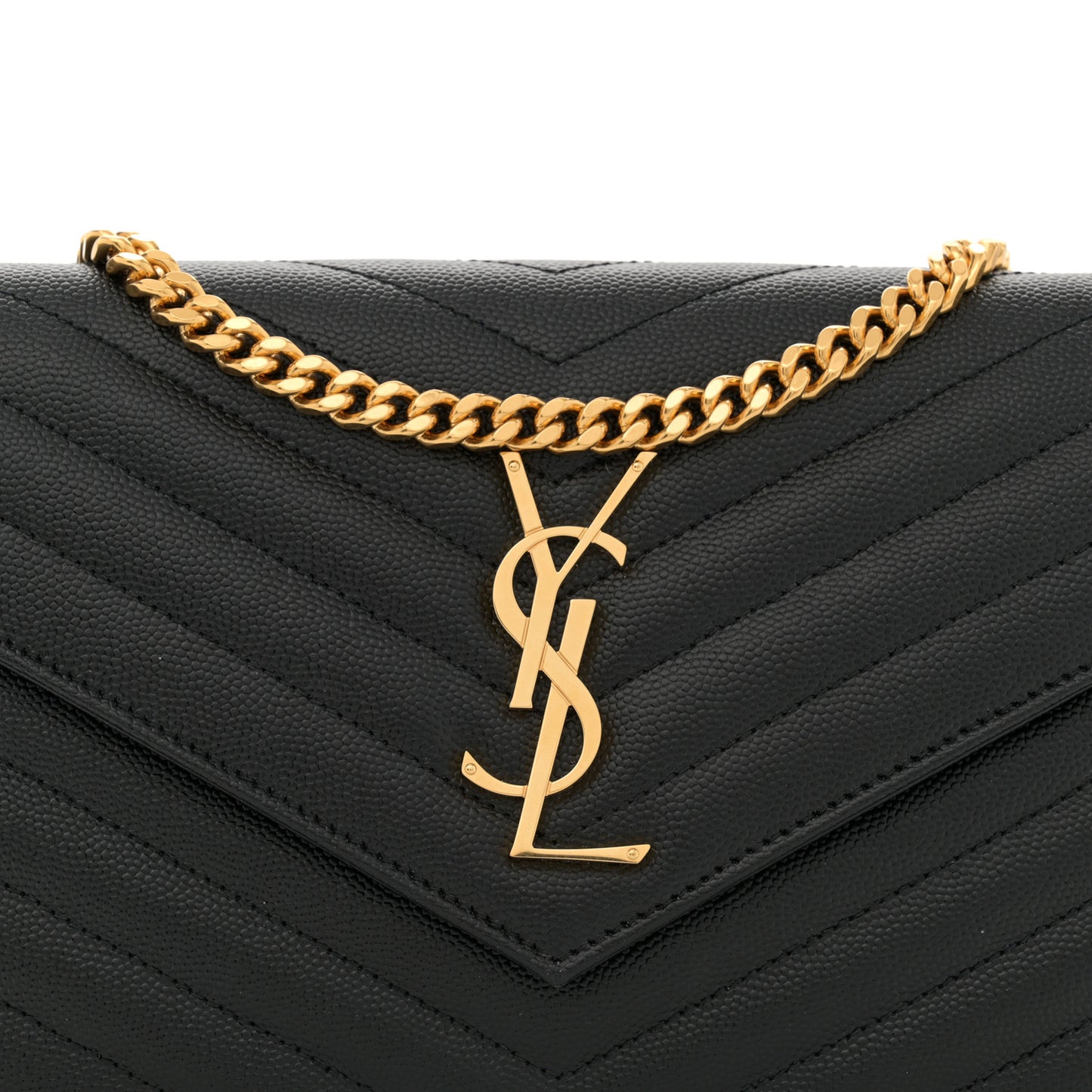Grain De Poudre Matelasse Chevron Monogram Chain Wallet Black