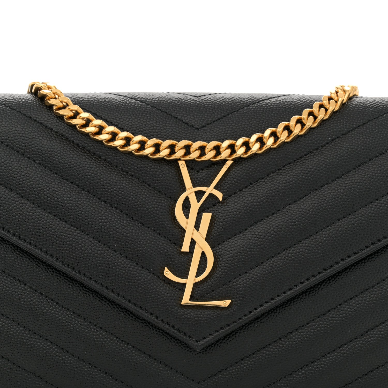 Saint Laurent Grain De Poudre Matelasse Chevron Monogram Chain Wallet Black 8 of 13