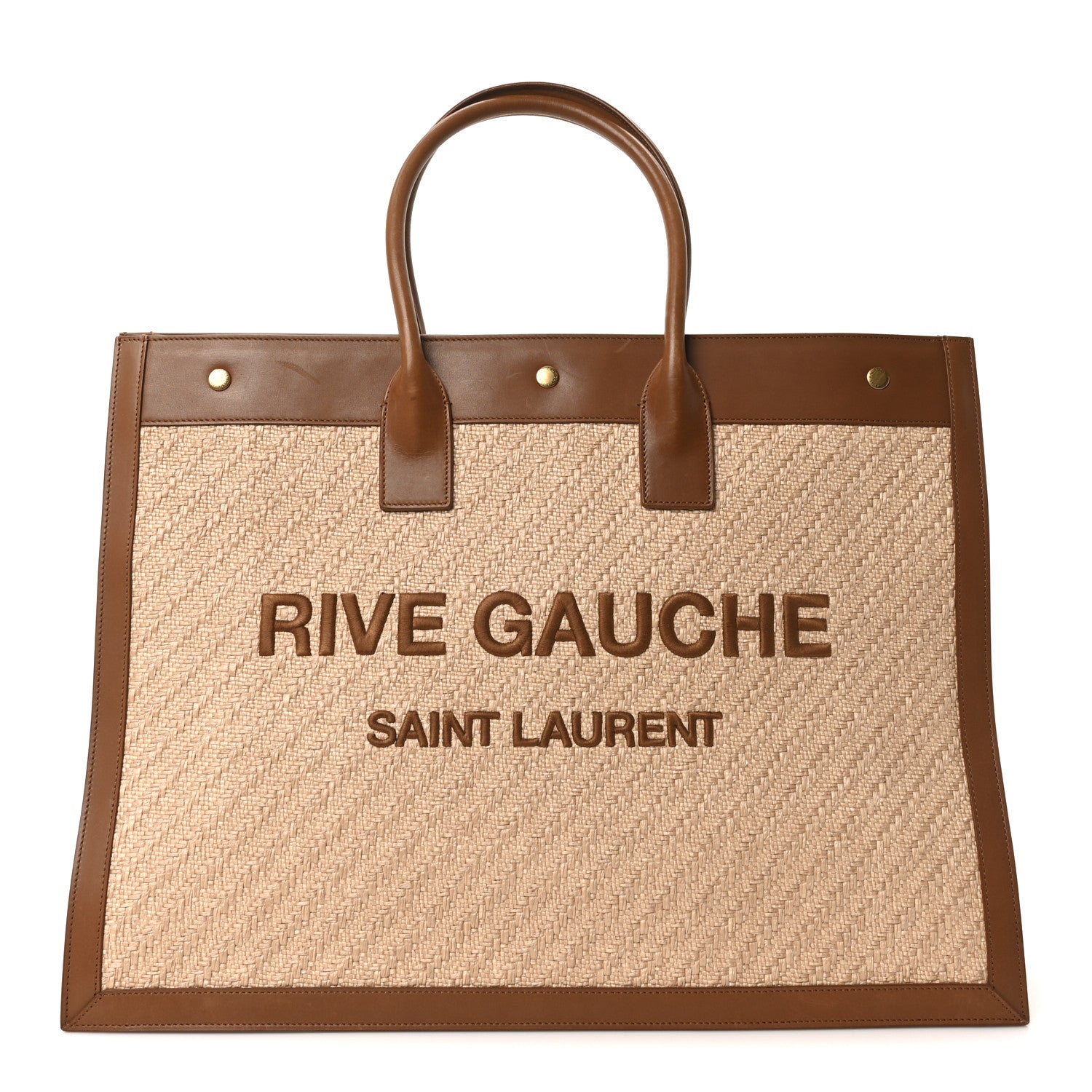 Saint Laurent Raffia Linen Calfskin Rive Gauche Tote Naturale Brown 1 of 10