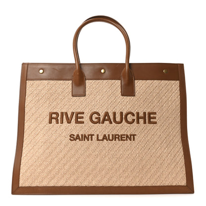 Saint Laurent Raffia Linen Calfskin Rive Gauche Tote Naturale Brown 1 of 10