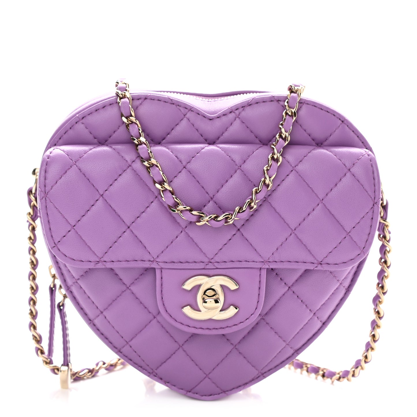 Lambskin Quilted CC In Love Heart Bag Purple