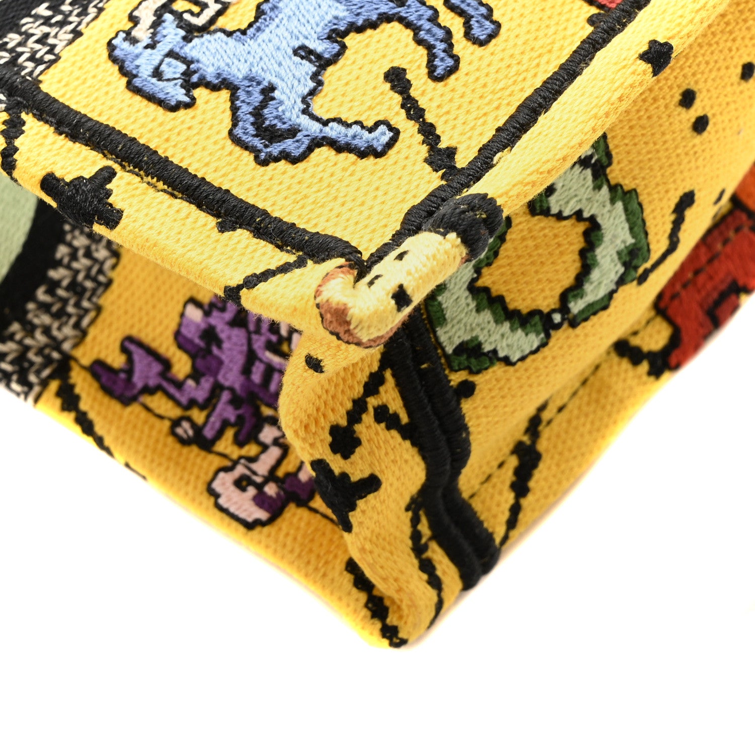 Christian Dior Canvas Embroidered Pixel Zodiac Mini Book Tote Phone Bag Jaune Multicolor 9 of 10