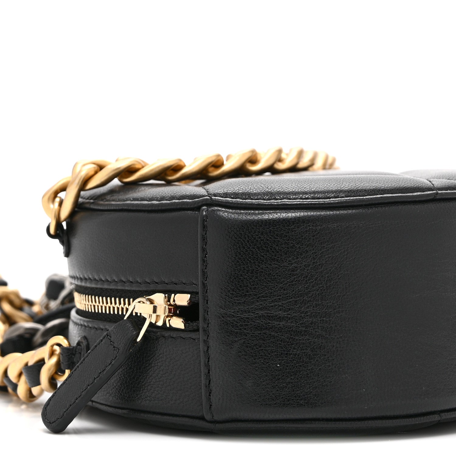 Chanel Shiny Goatskin Quilted Chanel 19 Round Clutch With Chain Black 9 of 10