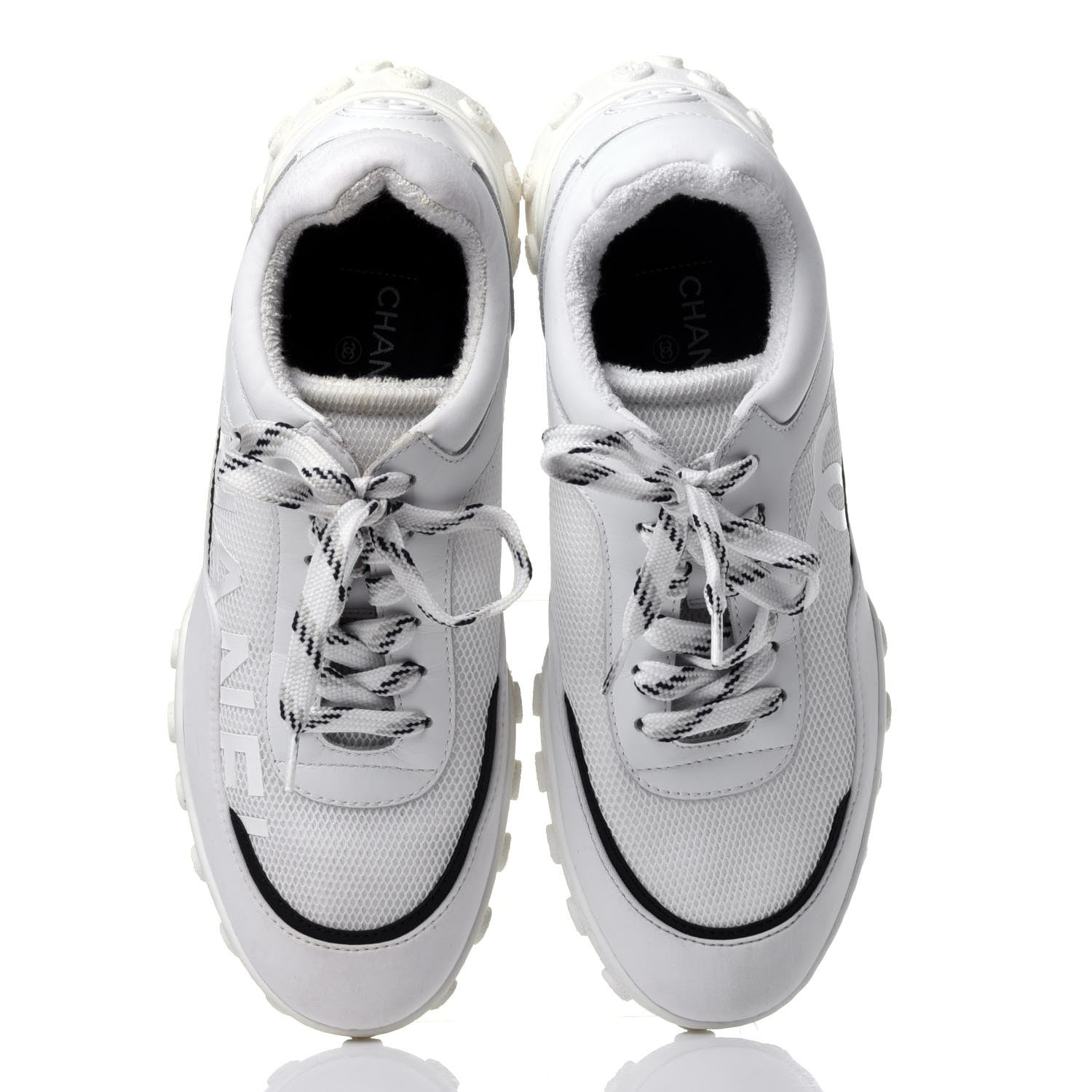 Chanel Calfskin Mesh Lycra Womens Logo Sneakers 39 White 6 of 11