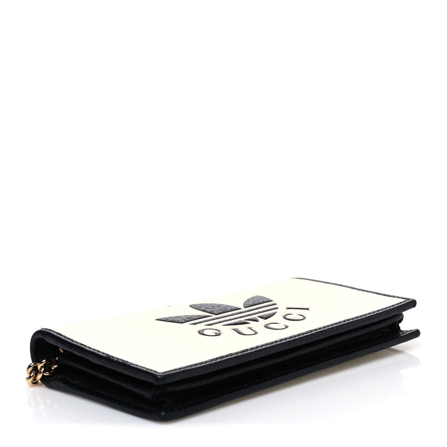 X ADIDAS Textured Dollar Calfskin Trefoil Embossed Wallet On Chain Off White Black