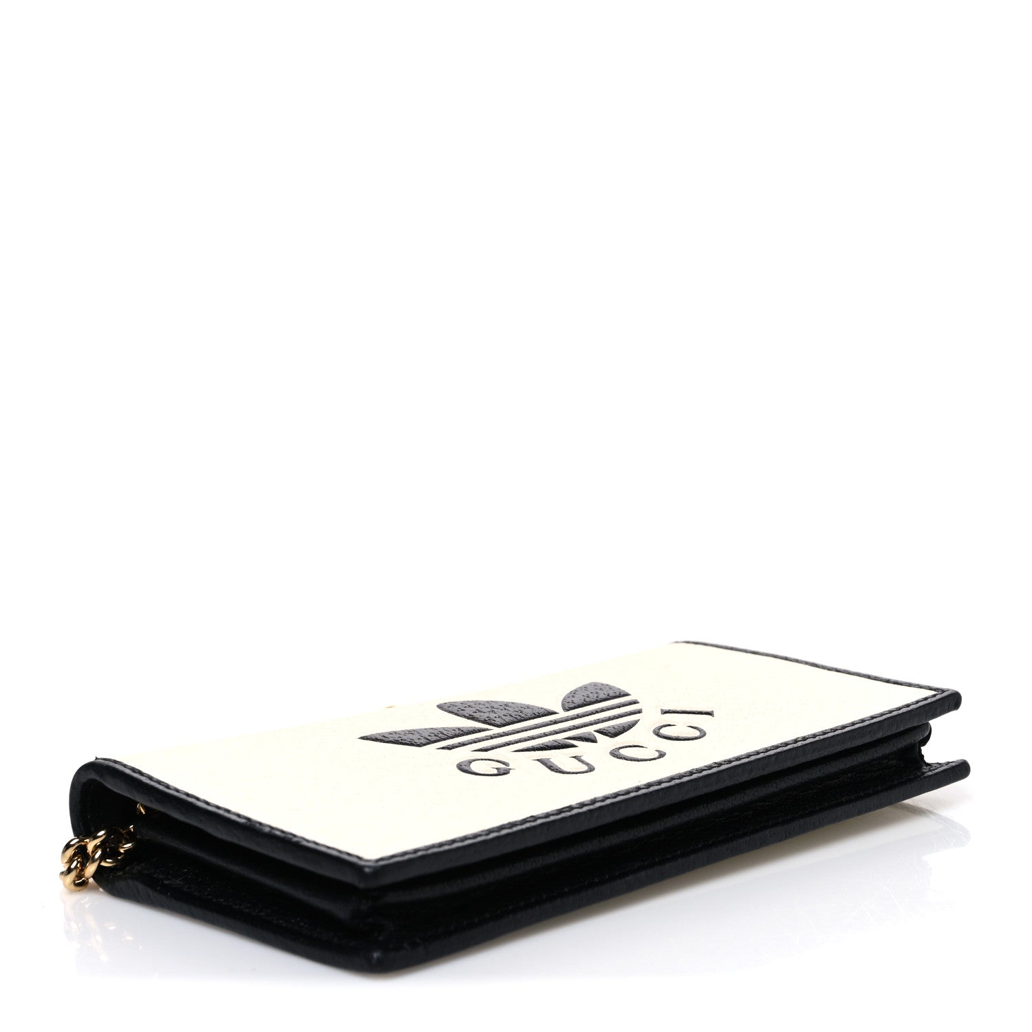 Gucci X ADIDAS Textured Dollar Calfskin Trefoil Embossed Wallet On Chain Off White Black 4 of 10