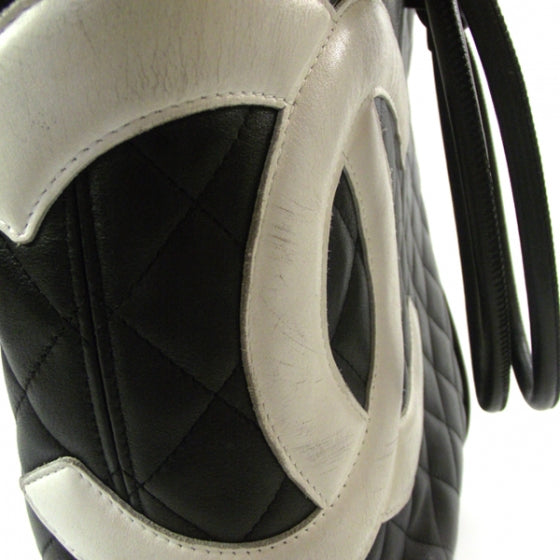 Calfskin Quilted Medium Cambon Tote Black White