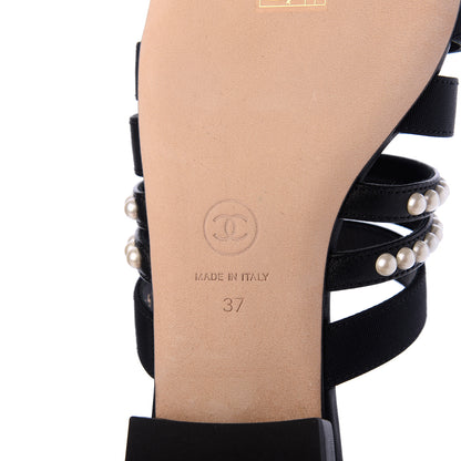 Chanel Patent Grosgrain CC Pearl Mules 37 Black 8 of 14